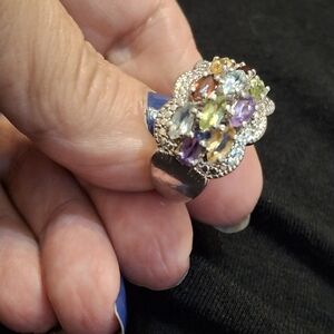 Sterling Silver Multi-Color Gemstone Amethyst Citrine Peridot Blue Topaz Ring